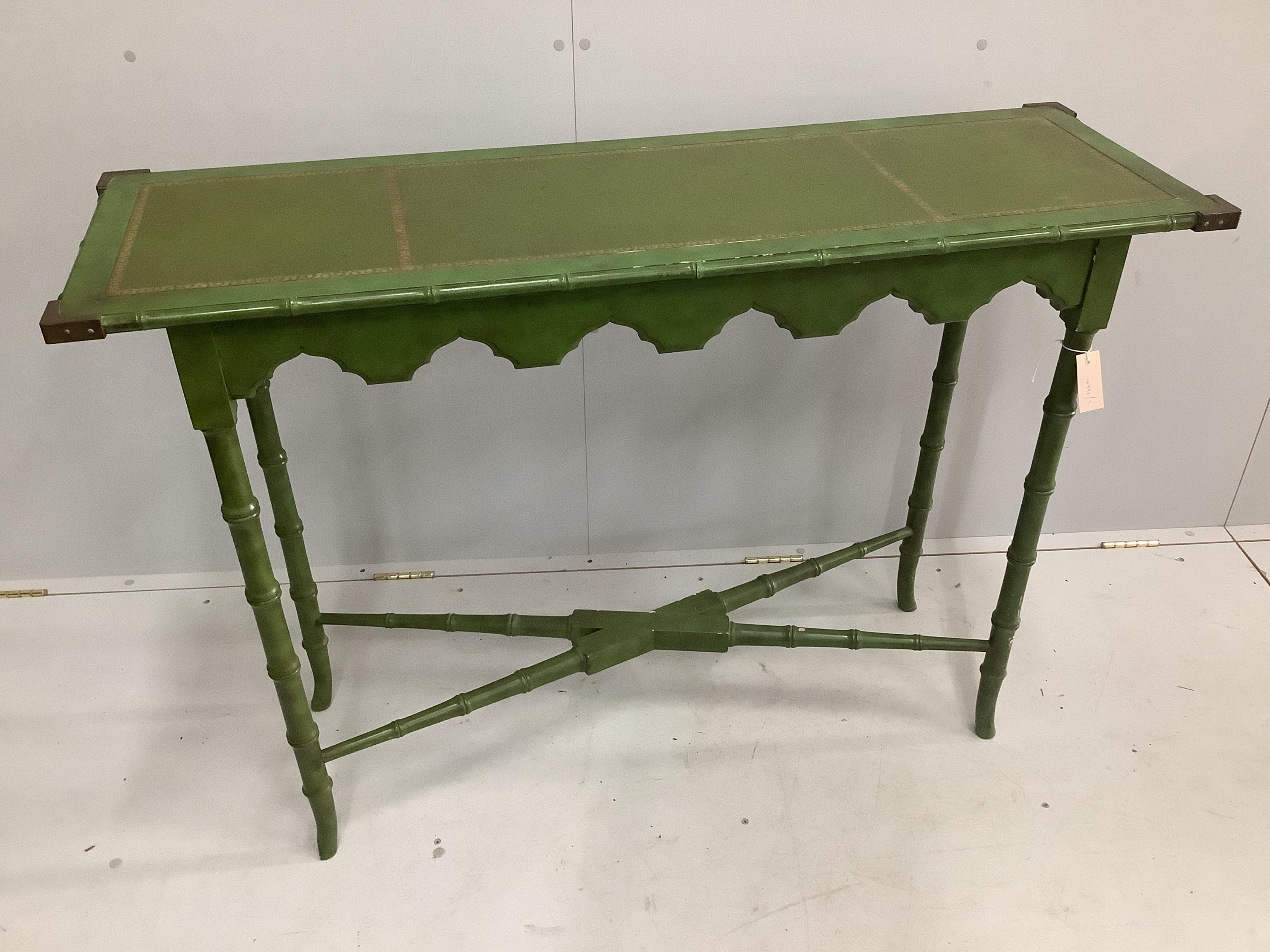 A Regency style rectangular painted faux bamboo console table, width 123cm, depth 40cm, height 85cm. Condition - fair